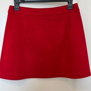 Red suede-like Zara mini a-line skirt (small)